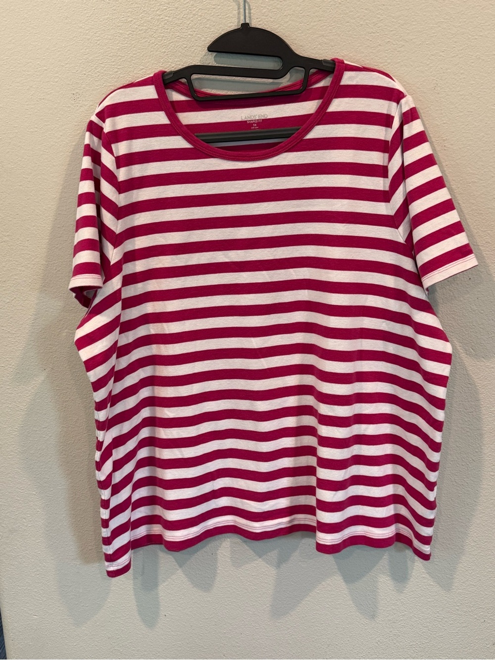 Lands End T-Shirt Women’s Plus Size 3X Shaped Fit White Pink Stripes 100% Cotton